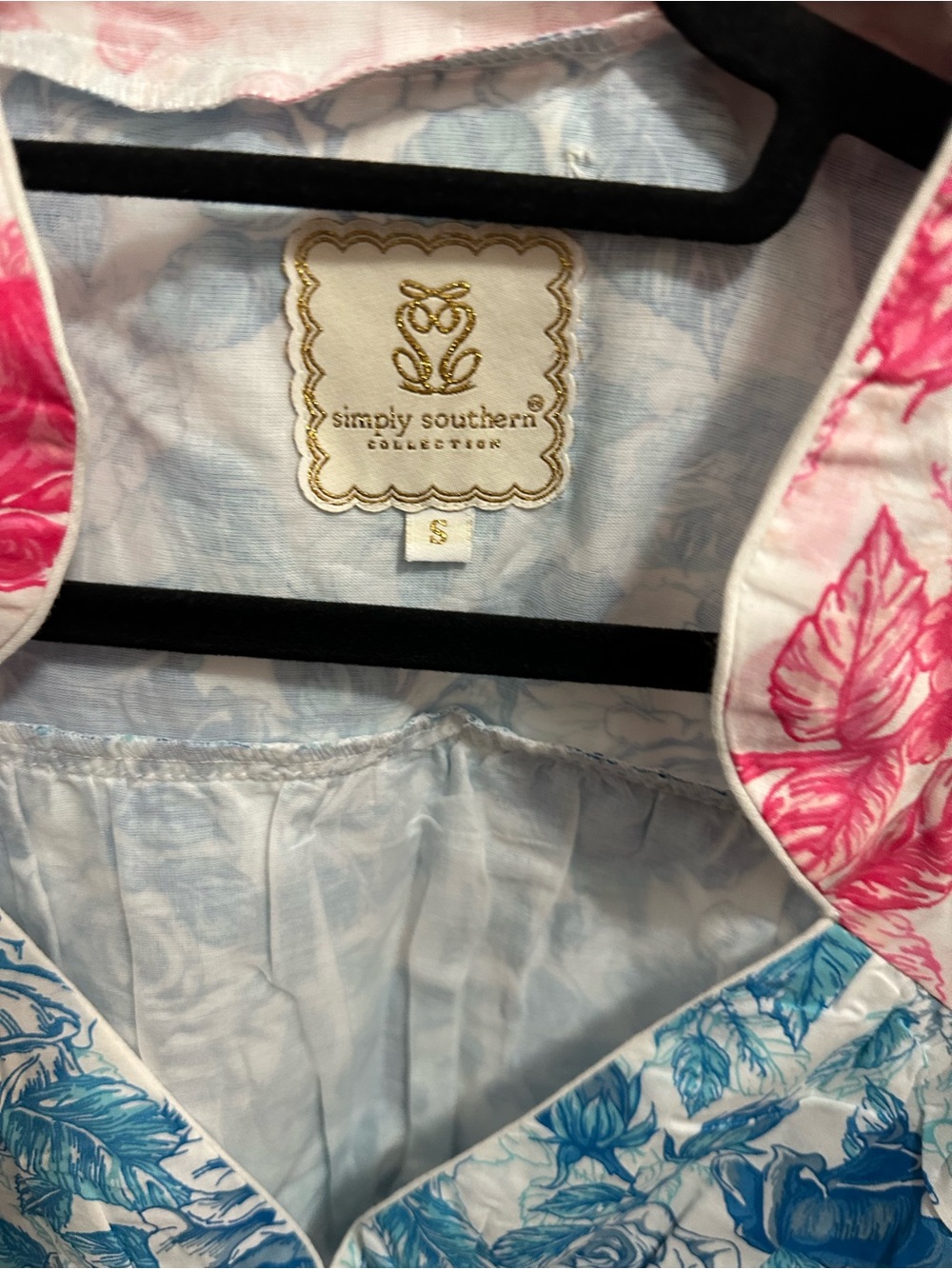 Simply Southern Blue & Pink Floral V-Neck Blouse - Picture 2 of 3